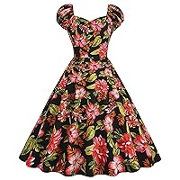 Sundresses for Women Ladies Spring and Summer Printed Waist Collection Flower Retro Elegant Casual Dress