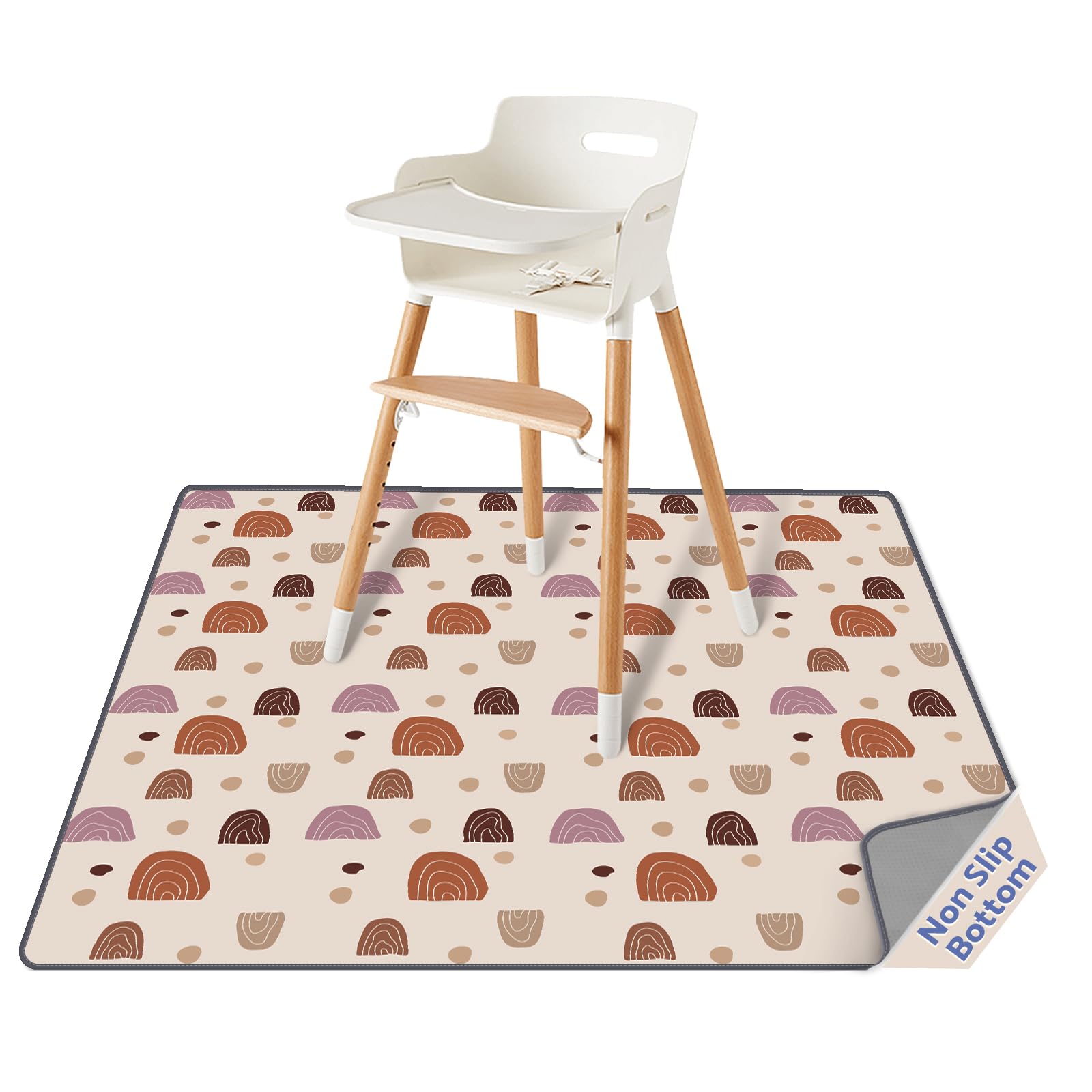 Baby Splat Mat for Under High Chair, 51 x 51 Inch Boho Splash Mat, Waterproof and Washable Spill Mat, Anti-Slip Floor Protector