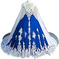 Women's Appliques Quinceanera Dresses with Cape Prom Party Dress Sweet 16 Ball Gown