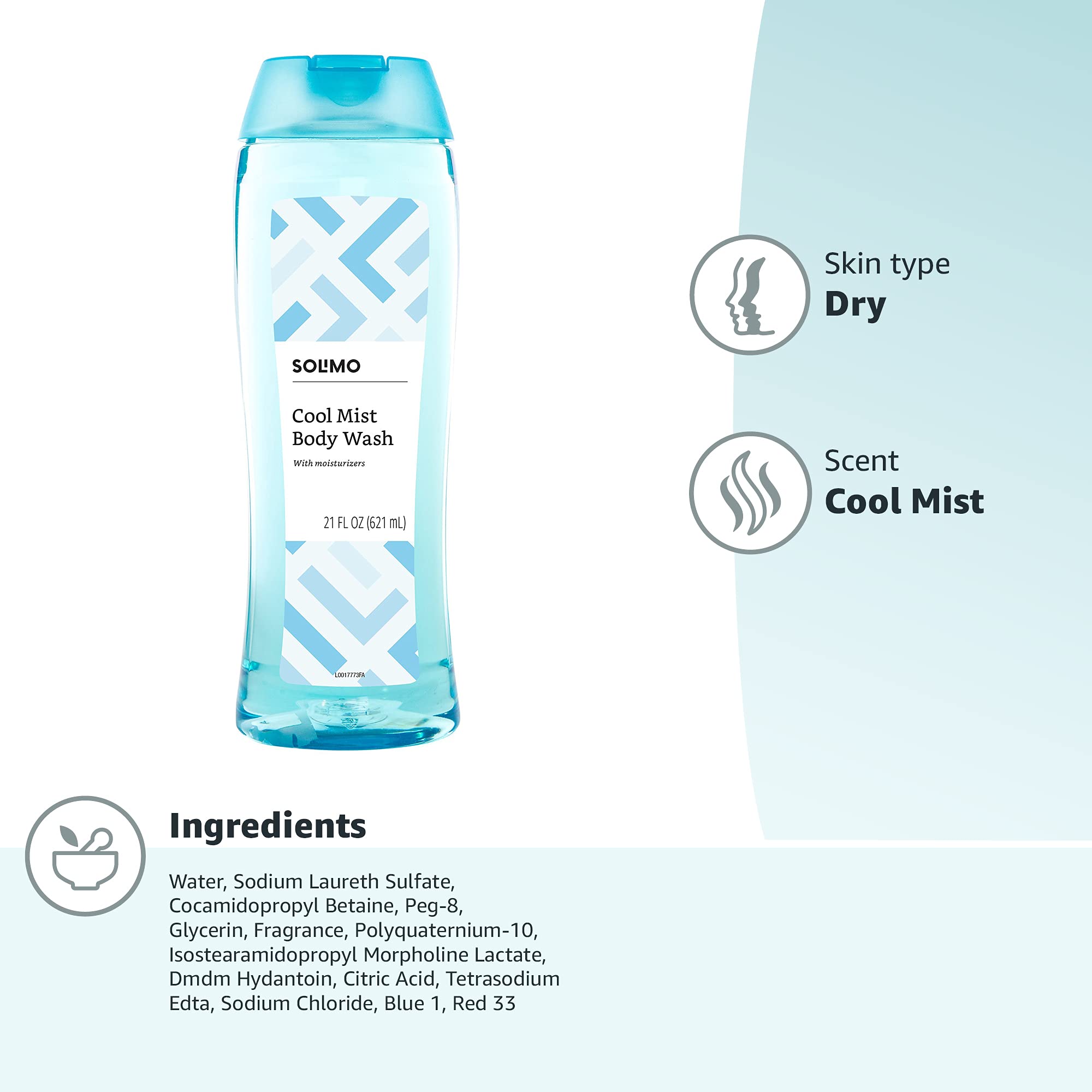 Amazon Brand - Solimo Body Wash, Cool Mist Scent, 21 fl oz (Pack of 1)