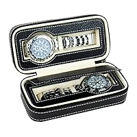 Zippered Watch Storage Box Watch Holder Organizer Dual Wristwatch Protector Travel Case (Black)