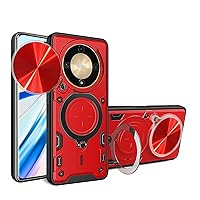 Case for Honor X9B 5G,Military Flashing [Built-in Kickstand] Magnetic Rotate Ring Holder Heavy Duty TPU+PC Shockproof Protect Phone Case for Huawei Honor Magic 6 Lite/Honor X9B/X50 5G (Red)
