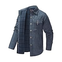 Mens Flannel Lined Lightwight Casual Snaps Plaid Shacket Shirt Jacket with Pockets