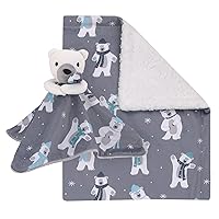 NoJo Polar Bear Gray, White, and Ice Blue Super Soft Winter Sherpa Baby Blanket and Security Blanket Set