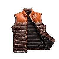 Puffer Vest Men real lambskin leather Quilted Down jacket Two ton Tan and Brown color