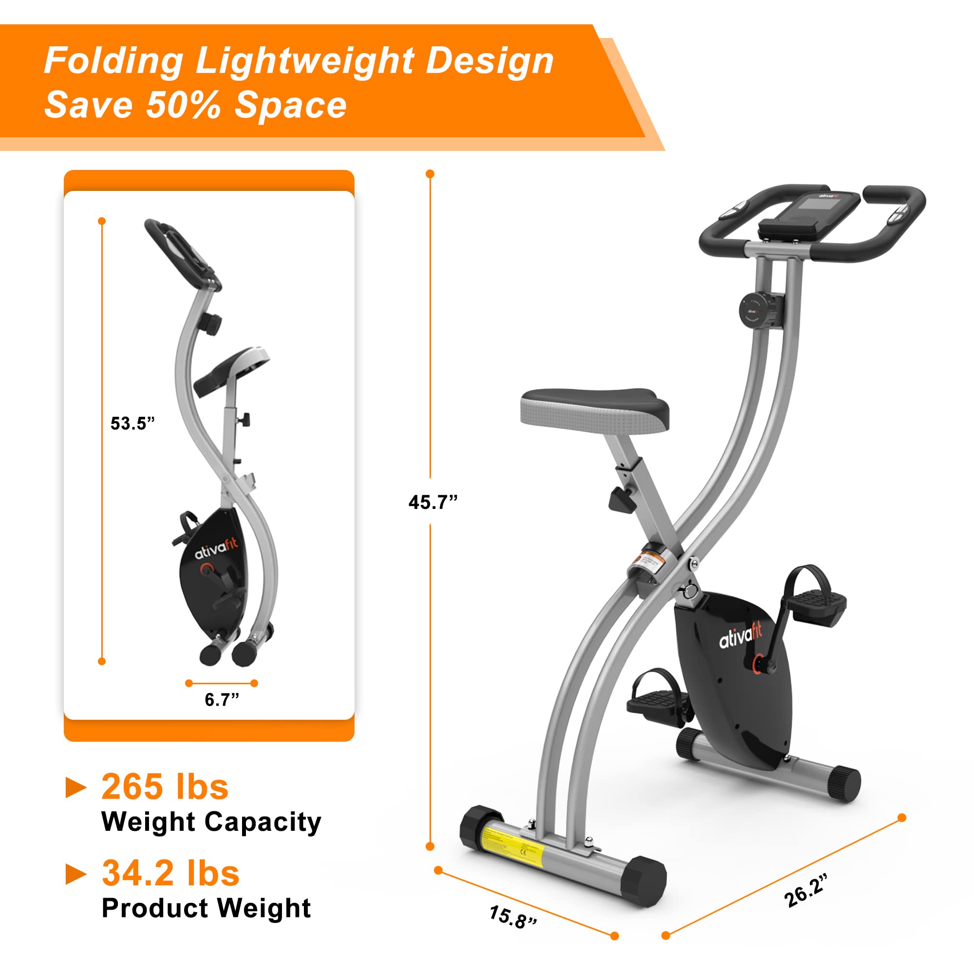 ATIVAFIT Folding Exercise Bike, Magnetic Foldable Stationary Bike, Indoor Cycling Exercise Bike for Home Workout