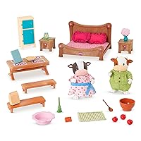 Li’l Woodzeez – 28Pcs Bedroom & Dining Playset – Dollhouse Furnitures & Accessories – 2 Doll Figures Included – Miniature Bedroom & Kitchen Playset – Gift Toy for Kids 3+