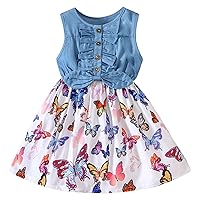 Children's Clothing: Summer Girls' Denim Patchwork Printed Vest Dress for Small and Medium Girls Holiday