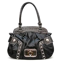 Designer Jc Black Lock Bold Satchel Bag Handbag Crocodile Studs Stitching