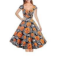 Hanpceirs Women's Cap Sleeve 1950s Retro Vintage Cocktail Swing Dresses with Pocket