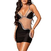 CUTUBLY Rhinestone Black Feather Dress Birthday Outfits for Women Sexy Club Dresses
