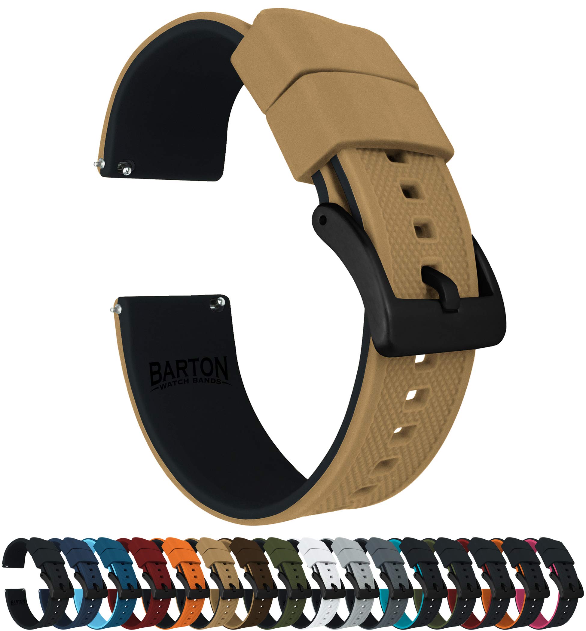 BARTON Elite Silicone Watch Bands - Quick Release - Choose Strap Color & Buckle Color (Stainless Steel, Black PVD or Gunmetal Grey) - 18mm, 19mm, 20mm, 21mm, 22mm, 23mm & 24mm Watch Straps