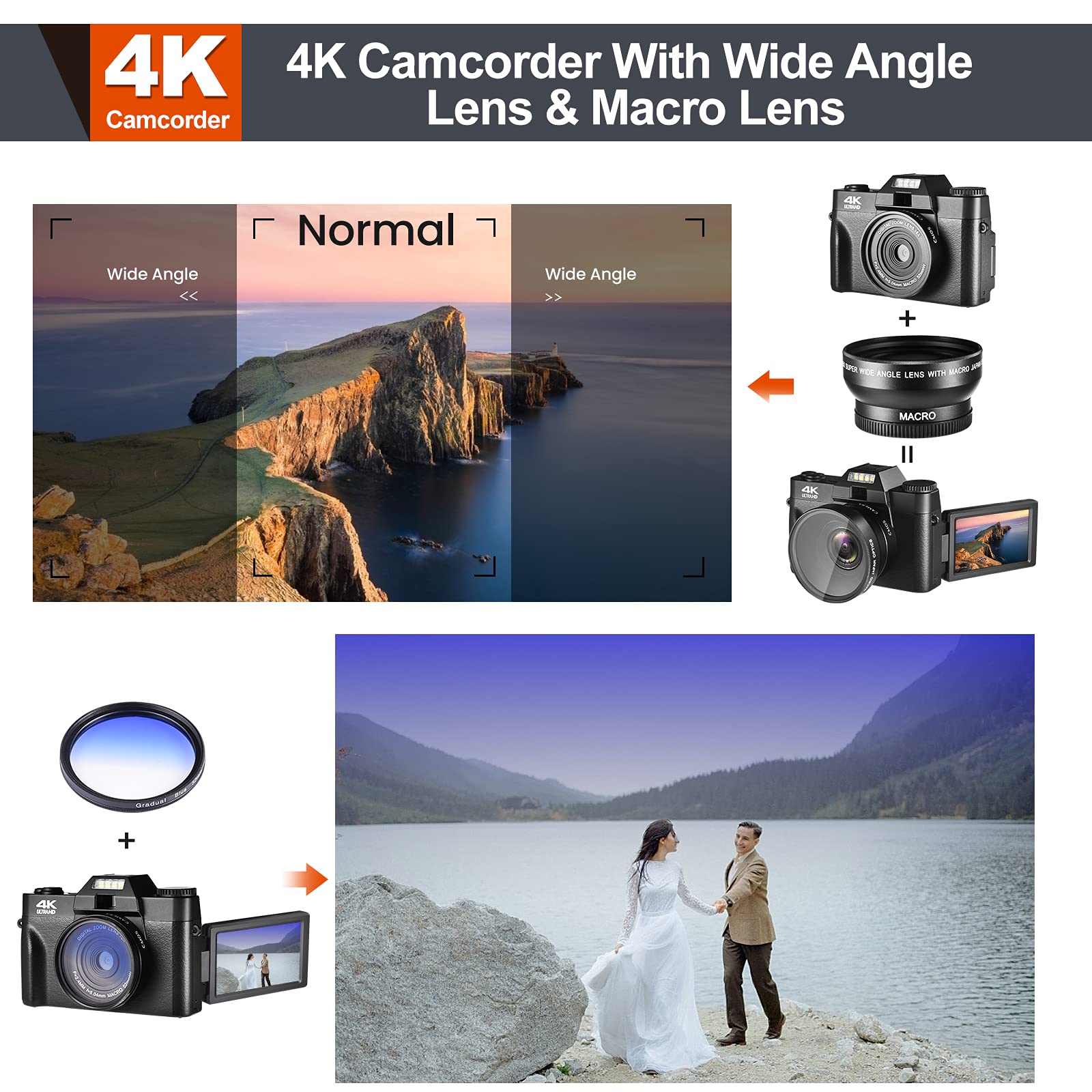 4K Digital Vlogging Camera for YouTube Autofocus Camcorder for Photography 48MP Video Camera with WiFi Connection 3.0