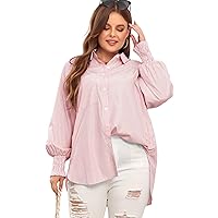LALAGEN Womens Plus Size Oversized Long Sleeve Button Down Shirt Modest Smocked Cuffed Loose Shirts Blouse with Pocket L-5X