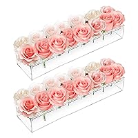 2Pcs Acrylic Flower Vase Rectangular, Floral Centerpiece for Dining Table Total 31.4 Inches Long Rectangle Acrylic Vase Clear Vases for Home Decor Wedding