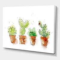 Cacti In Ceramic Pots In Gentle Tones I Traditional Canvas Wall Art,Green