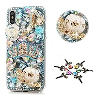 STENES Sparkle Case Compatible with Samsung Galaxy Note 20 Ultra - Stylish - 3D Handmade Bling High Heel Crown Pumpkin Car Flowers Rhinestone Crystal Diamond Design Cover Case - Blue