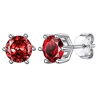 925 Sterling Silver Round Birthstone Stud Earrings,Birthstone Jewelry for Women Girls,with Gift Box