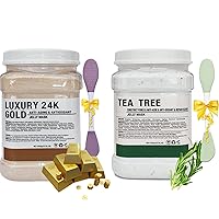 Jelly Mask Powder for Facials,Tea Tree Moisturizing Jelly Face Mask,24k Gold Jelly Face Mask,Face Masks with Double-ended Silicone Brush, 23 Fl Oz