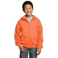 Port & Company Youth Full-Zip Hooded Sweatshirt (X-Large, Neon Orange)