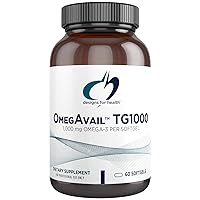Designs for Health OmegAvail TG1000 - TG (Triglyceride) Fish Oil Supplement with EPA/DHA - Highly Concentrated 1000mg Omega-3 Per Softgel - Natural Lemon Flavor + No Fishy Aftertaste (60 Softgels)