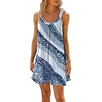 Spring Dresses for Women 2024 Printed Sleeveless Beach Dress Pleated Casual Dress Flowy Vacation Trendy Dresses