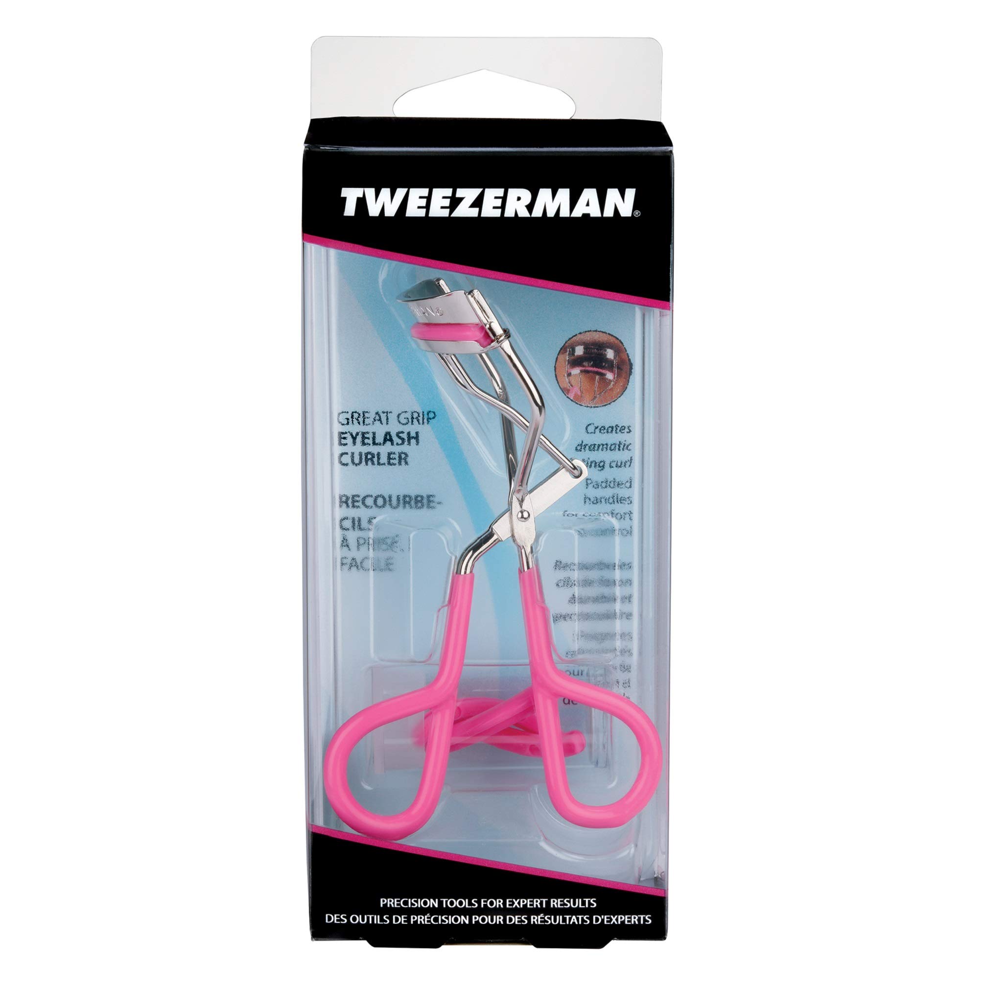 Tweezerman Neon Great Grip Eyelash Curler, Pink, 0.3 Oz