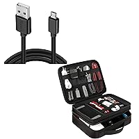 Micro USB Cable & Matein Electronics Organizer Bundle | 15Ft Fast Charging Sync Micro USB Cord & Waterproof Electronic Accessories Case Portable Double Layer Cable Storage Bag