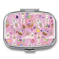 Pill Box Rabbit and Easter Eggs Square-Shaped Medicine Tablet Case Portable Pillbox Vitamin Container Organizer Pills Holder with 3 Compartments