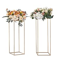 VEVOR 2PCS 31.5inch High Wedding Flower Stand, with Acrylic Laminate,Metal Vase Column Geometric Centerpiece Stands, Gold Rectangular Floral Display Rack for Events Reception, Party Decoration