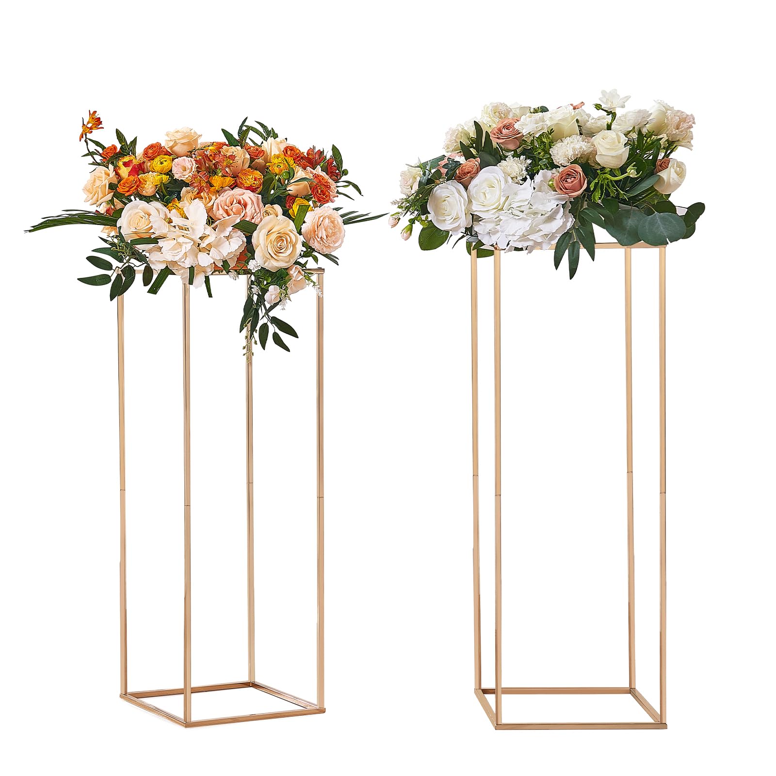 VEVOR 2PCS 31.5inch High Wedding Flower Stand, with Acrylic Laminate,Metal Vase Column Geometric Centerpiece Stands, Gold Rectangular Floral Display Rack for Events Reception, Party Decoration