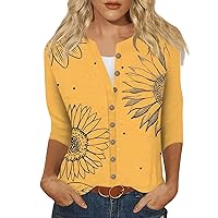 Women's Button Down Shirts New Print 3/4 Length Sleeve Cardigan Top with Design Trendy Summer Tops for Women 2024