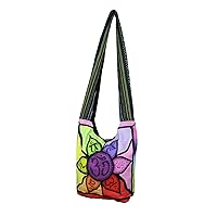 Colorful Lotus Flower OM Symbol Cotton Sling Bag Zipper Pockets