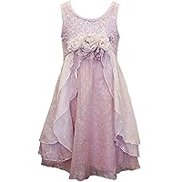 Toddler-Little-Big Girls Pink Sequin Rosette Cascade Empire Waist Social Party Dress