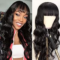 Body Wave Human Hair Wigs with Bangs None Lace Front Wigs 150% Density Glueless Machine Made Brazilian Virgin Human Hair Wigs for Black Women Natural Color(24 Inch, Body Wave)