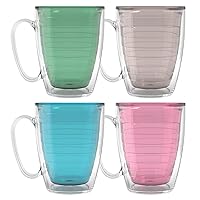 Clear & Colorful Tabletop - Bayou View Collection Made in USA Double Walled Insulated Tumbler Travel Cup Keeps Drinks Cold & Hot, 16oz Mug - 4pk, Assorted Pastels
