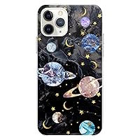 TPU Case Compatible with iPhone 15 14 13 12 11 Pro Max Plus Mini Xs Xr X 8+ 7 6 5 SE Print Space Colorful Flexible Silicone Beautiful Saturn Planets Black Design Clear Cute Slim fit Kid Marble