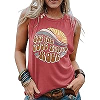 Hount Womens Casual Loose Graphic Comfy Tank Tops Summer Basic T-Shirts Sleeveless Shirts Tunic Tops