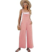 Flygo Womens Cotton Bib Overalls Loose Fit Wide Leg Jumpsuits Casual Rompers with Pockets