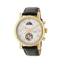 HERITOR Automatic Men's 'Winston Semi-Skeleton' Jeweled Movement 316L Surgical-Quality Stainless Steel Case/Sapphire-Coated Mineral Crystal and Leather Watch, Color:Black (Model: HERHR5203)