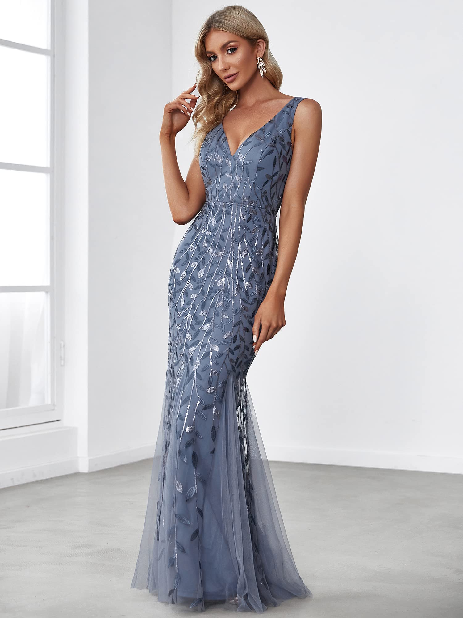 Ever-Pretty Women's Double V-Neck Sleeveless Mermaid Dress Evening Maxi Dress 7886
