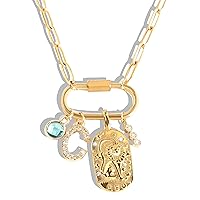 Mother's Day Gift for Mom Handmade Jewelry Make Your Own necklace, Gold Carabiner Charm lock Necklace, New Mom Grandma Gift -P-LOCK-N