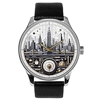 New York City Skyline Cityscape Industrial Postmodern NYC Art Solid Brass 40 mm Collectible Men's Watch