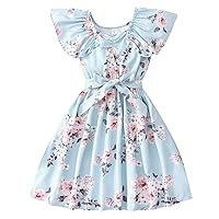 Toddler Girls Child Fly Sleeve Floral Prints Summer Beach Sundress Party Dresses Princess Dress Size 6t Girls