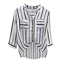 Blouses for Women Fashion 2024 Dressy Satin Button Striped Top Half Sleeve Loose V-Neck Fashion Shirts Ladies