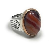 925K STERLING SILVER NATURAL VEINY AGATE Aqeeq MEN'S RING USA K32F