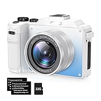 Cameras for Photography,4K Digital Camera,48MP Vlogging Camera for Youtube,Multi-Filters Point and Shoot Camera,WiFi Travel Camera with Auto Focus,18X Zoom,32G TF Cards,2 Batteries for Beginners-White