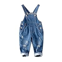 KIDSCOOL SPACE Baby Boy Girl Jean Overalls,Toddler Ripped Denim Cute Workwear