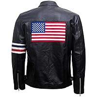 Men's American USA Flag Easy Biker Rider Cafe Racer Black Peter Fonda Motorcycle Jacket