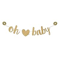 Oh Baby Gold Glitter Baby Shower Banner Sign with Removable Heart on Gold Twine | baby shower pregnancy announcement | gender reveal party decorations | neutral boy girl sprinkle